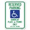 Signmission Reserved Parking Handicap Plate or Permit Only A.R.S Sec. 28-884 Parking, A-1824-23068 A-1824-23068 - alternate 1
